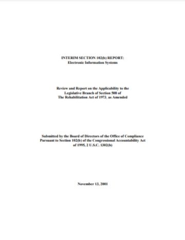 Cover Page of the Section 102(b) Interim Report (Nov 2001) Pdf