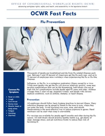 First page of a document titled "OCWR Fast Facts Flu Prevention"